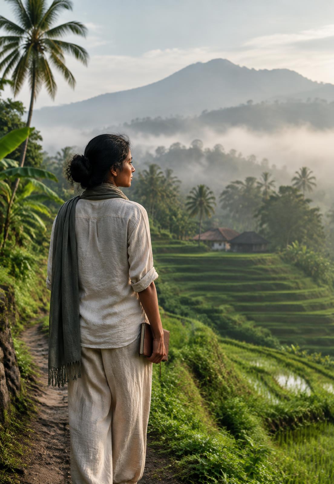 The Silken Asia writer overlooking rice terraces in Sri Lanka
