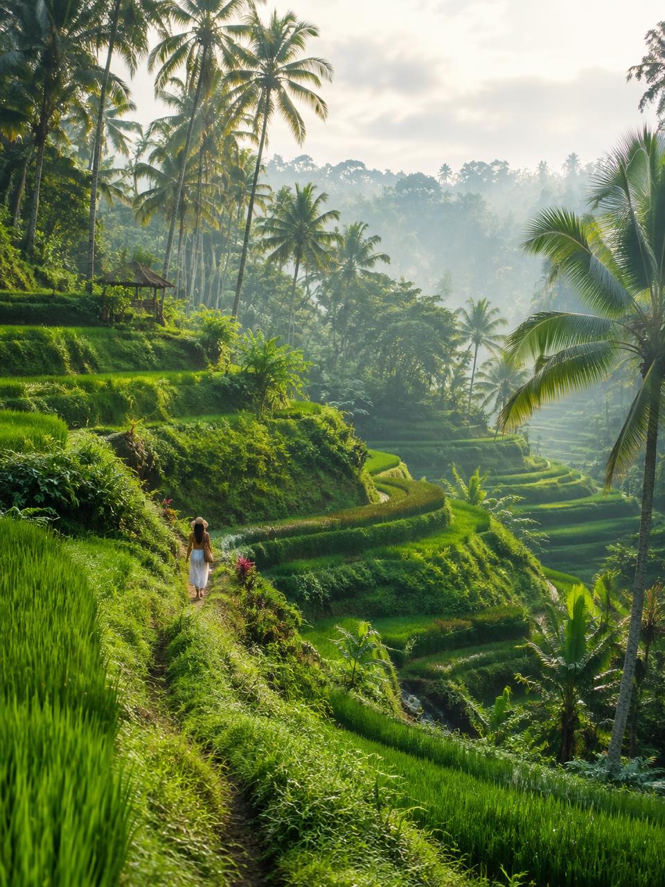 A quiet Balinese temple garden framed by tropical greenery